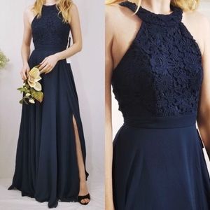 Lulu’s picture perfect navy lace maxi dress